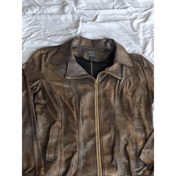 Clara Sun Woo Liquid Leather Jacket Full Zip Sz Large Brown Black - Picture 2 of 13